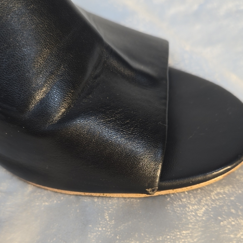 Black Slide Sandals with Floral Heel - Picture 9 of 9